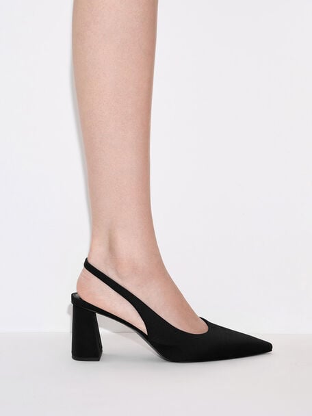 Trapeze Heel Slingback Pumps, Black, hi-res