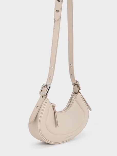 Petra Curved Shoulder Bag, Oat, hi-res