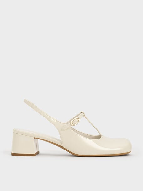 T-Bar Slingback Mary Jane Pumps, Chalk, hi-res