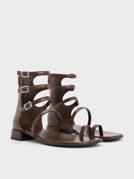 Lyric Gladiator Toe-Ring Sandals, Brown, hi-res