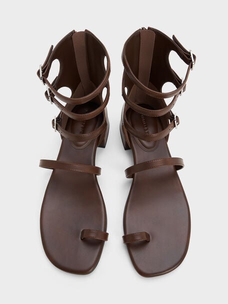 Lyric Gladiator Toe-Ring Sandals, Brown, hi-res