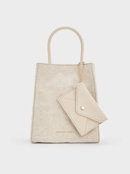 Matina Linen Elongated Tote Bag, Beige, hi-res