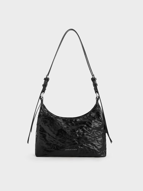 Lark Crinkle-Effect Hobo Bag, Noir, hi-res