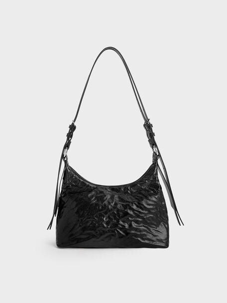 Lark Crinkle-Effect Hobo Bag, Noir, hi-res