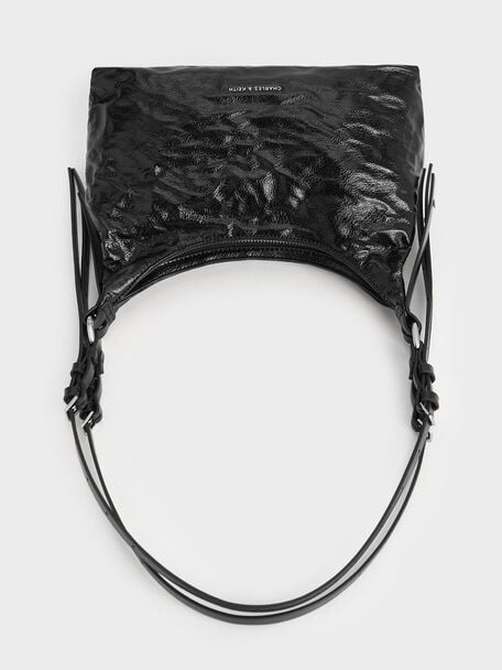 Lark Crinkle-Effect Hobo Bag, Noir, hi-res