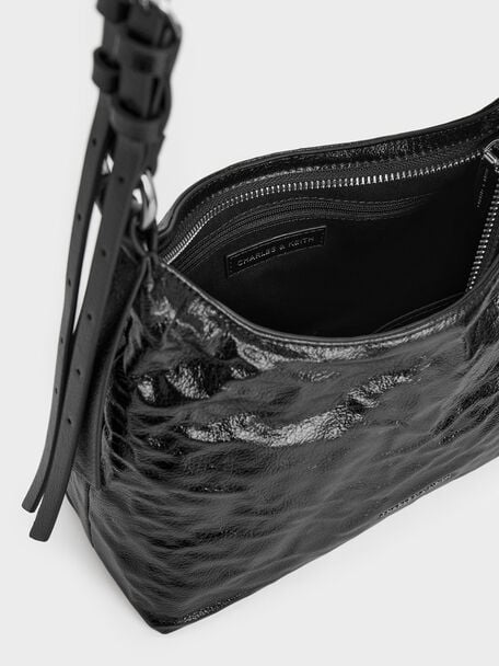 Lark Crinkle-Effect Hobo Bag, Noir, hi-res